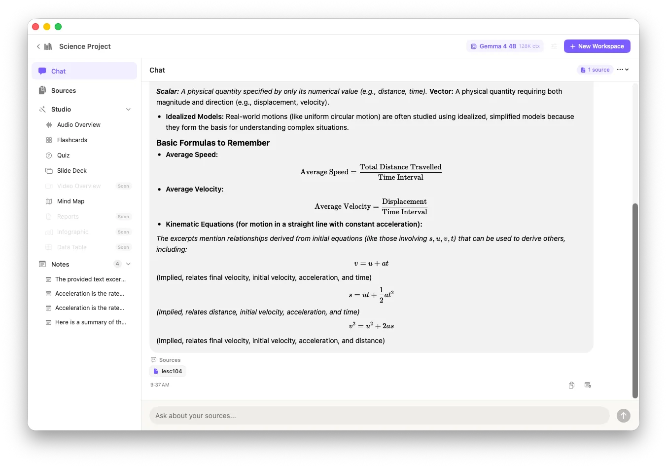 EQBook on-device research workspace interface
